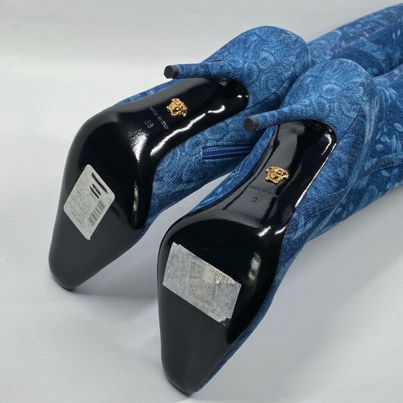 Versace T.110 110MM Floral Denim Pointed Boots size 38 - Picture 15 of 16